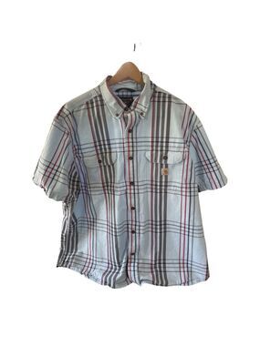 Men's Carhartt Plaid Button Down Short Sleeve Shirt, 2XL, Blue
